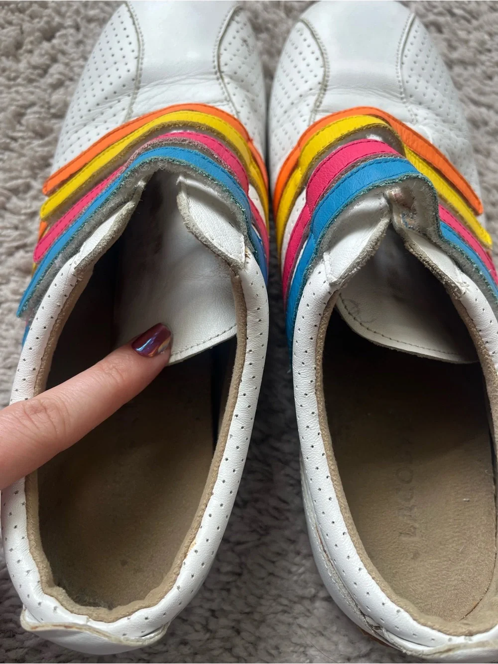 Vintage Lacoste White Sneakers with Rainbow Accent Straps